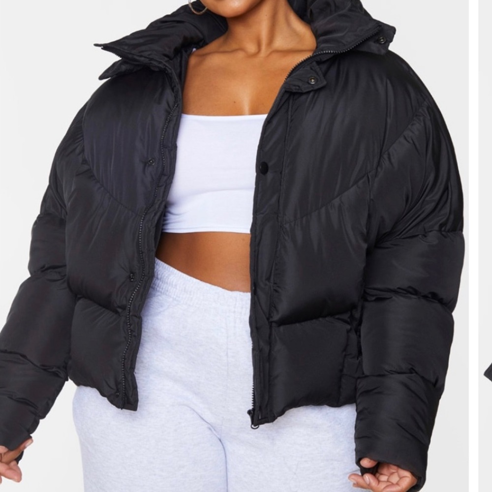 Black Nylon Oversized Curved Puffer Jacket